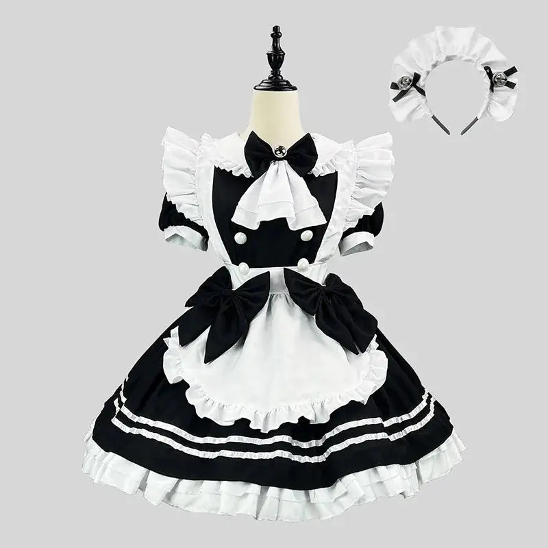 S-5XL Cute Lolita Girl Maid Outfit Black Vintage Suit Anime Cosplay Costume Women Servant Apron Dress Carnival Party Clothing
