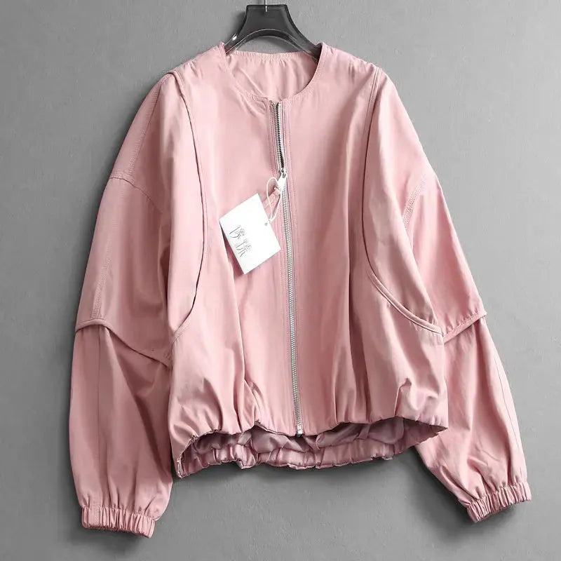 Korean Style Solid Color Women's Coat Loose High Street Spring Bomber Jacket Coat Women’s Fashion Clothing
