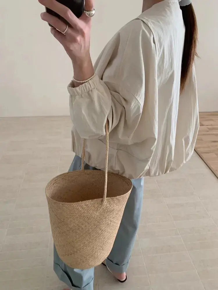 Korean Style Solid Color Women's Coat Loose High Street Spring Bomber Jacket Coat Women’s Fashion Clothing
