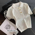 Ice Silk Polo Shirt Knitted Short Sleeve T-Shirt Summer Chic Thin Unique Jacquard Women Tops 2026 Korean Style Women’s Clothing