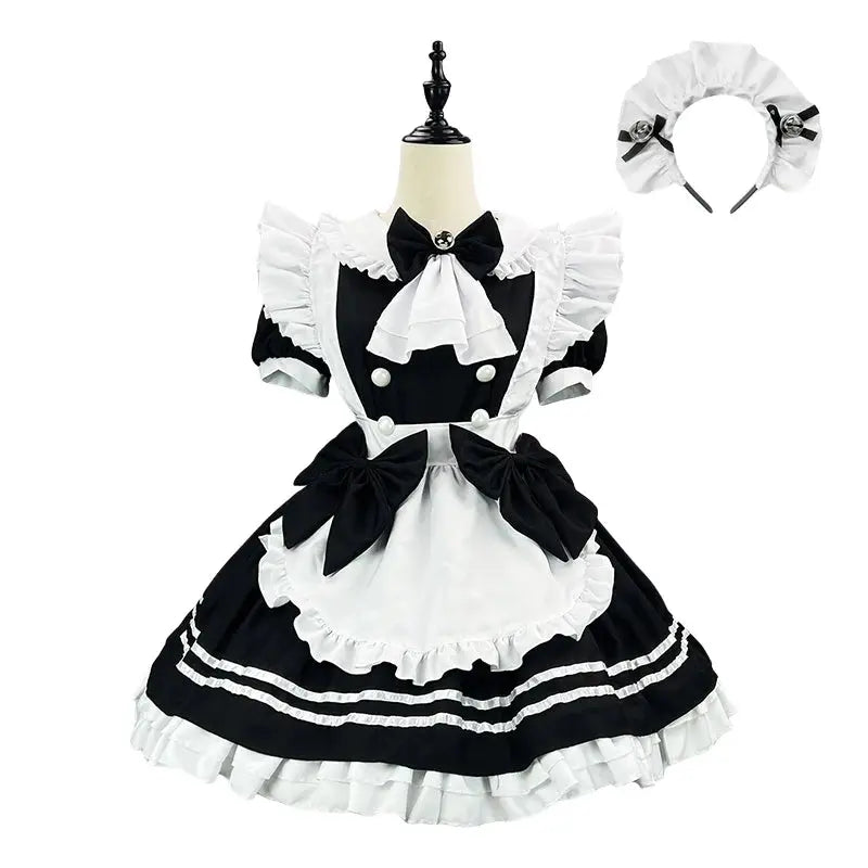 S-5XL Cute Lolita Girl Maid Outfit Black Vintage Suit Anime Cosplay Costume Women Servant Apron Dress Carnival Party Clothing