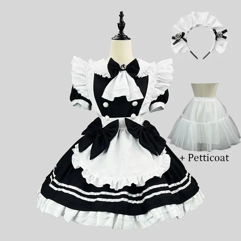 S-5XL Cute Lolita Girl Maid Outfit Black Vintage Suit Anime Cosplay Costume Women Servant Apron Dress Carnival Party Clothing